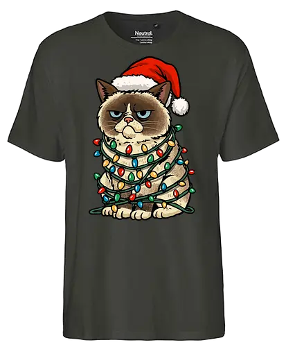 Jolly Christmas Cat - christmas cat, cat, christmas, christmas sweater, festive, funny, happy holidays, holiday, jolly, kitten, kitty, lights, merry christmas, merry xmas, xmas - Fairtrade T-Shirt