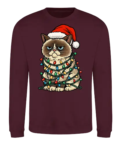 Jolly Christmas Cat - christmas cat, cat, christmas, christmas sweater, festive, funny, happy holidays, holiday, jolly, kitten, kitty, lights, merry christmas, merry xmas, xmas - Sweatshirt