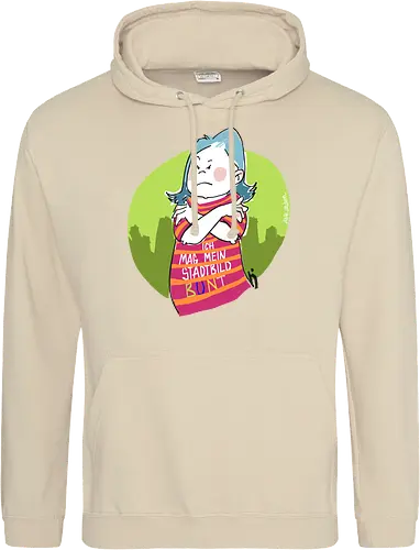 Ich mag mein Stadtbild bunt! - Ringelpullisprüche, Ringeldinger, streifenweise, Spruch, Weisheit, Motivation, Ringelpulli, SprücheShirt, Cartoon Illustration, Statement, Stadtbild, Handgezeichnet, Humor, Selbstironie, Streifenpulli, Spruchshirt, deutsch - Standard Hoodie