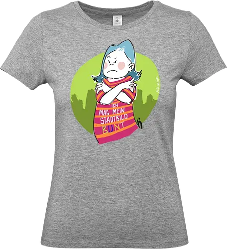 Ich mag mein Stadtbild bunt! - Ringelpullisprüche, Ringeldinger, streifenweise, Spruch, Weisheit, Motivation, Ringelpulli, SprücheShirt, Cartoon Illustration, Statement, Stadtbild, Handgezeichnet, Humor, Selbstironie, Streifenpulli, Spruchshirt, deutsch - Standard T-Shirt (Frauen)