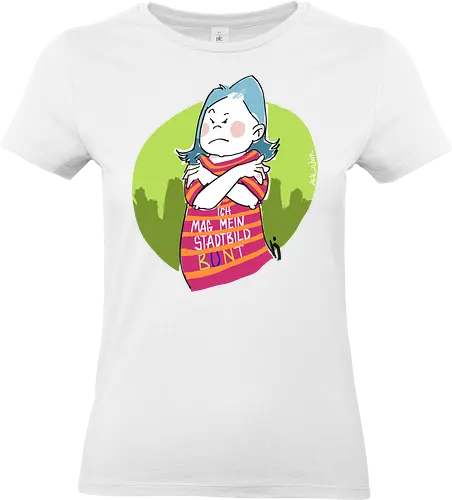 Ich mag mein Stadtbild bunt! - Ringelpullisprüche, Ringeldinger, streifenweise, Spruch, Weisheit, Motivation, Ringelpulli, SprücheShirt, Cartoon Illustration, Statement, Stadtbild, Handgezeichnet, Humor, Selbstironie, Streifenpulli, Spruchshirt, deutsch - Standard T-Shirt (Frauen)