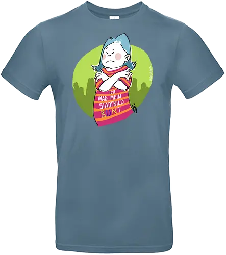 Ich mag mein Stadtbild bunt! - Ringelpullisprüche, Ringeldinger, streifenweise, Spruch, Weisheit, Motivation, Ringelpulli, SprücheShirt, Cartoon Illustration, Statement, Stadtbild, Handgezeichnet, Humor, Selbstironie, Streifenpulli, Spruchshirt, deutsch - Standard T-Shirt