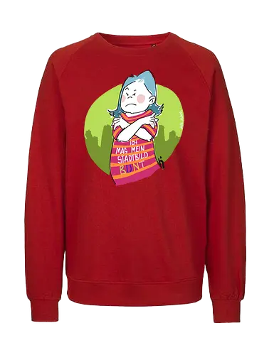 Ich mag mein Stadtbild bunt! - Ringelpullisprüche, Ringeldinger, streifenweise, Spruch, Weisheit, Motivation, Ringelpulli, SprücheShirt, Cartoon Illustration, Statement, Stadtbild, Handgezeichnet, Humor, Selbstironie, Streifenpulli, Spruchshirt, deutsch - Fairtrade Sweatshirt