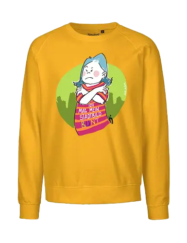 Ich mag mein Stadtbild bunt! - Ringelpullisprüche, Ringeldinger, streifenweise, Spruch, Weisheit, Motivation, Ringelpulli, SprücheShirt, Cartoon Illustration, Statement, Stadtbild, Handgezeichnet, Humor, Selbstironie, Streifenpulli, Spruchshirt, deutsch - Fairtrade Sweatshirt