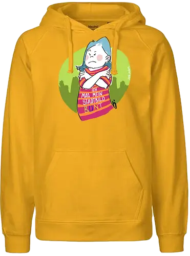 Ich mag mein Stadtbild bunt! - Ringelpullisprüche, Ringeldinger, streifenweise, Spruch, Weisheit, Motivation, Ringelpulli, SprücheShirt, Cartoon Illustration, Statement, Stadtbild, Handgezeichnet, Humor, Selbstironie, Streifenpulli, Spruchshirt, deutsch - Fairtrade Hoodie