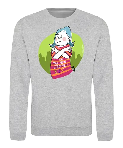 Ich mag mein Stadtbild bunt! - Ringelpullisprüche, Ringeldinger, streifenweise, Spruch, Weisheit, Motivation, Ringelpulli, SprücheShirt, Cartoon Illustration, Statement, Stadtbild, Handgezeichnet, Humor, Selbstironie, Streifenpulli, Spruchshirt, deutsch - Sweatshirt