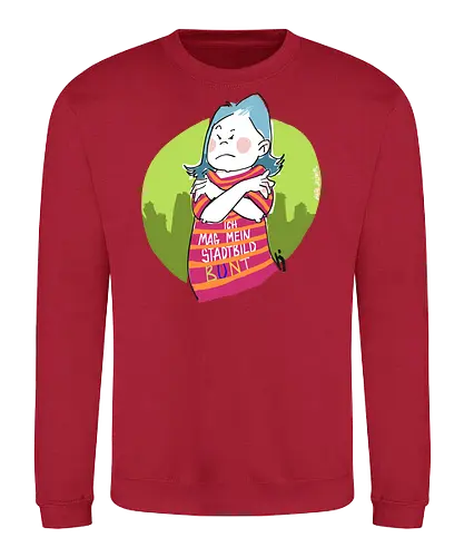Ich mag mein Stadtbild bunt! - Ringelpullisprüche, Ringeldinger, streifenweise, Spruch, Weisheit, Motivation, Ringelpulli, SprücheShirt, Cartoon Illustration, Statement, Stadtbild, Handgezeichnet, Humor, Selbstironie, Streifenpulli, Spruchshirt, deutsch - Sweatshirt