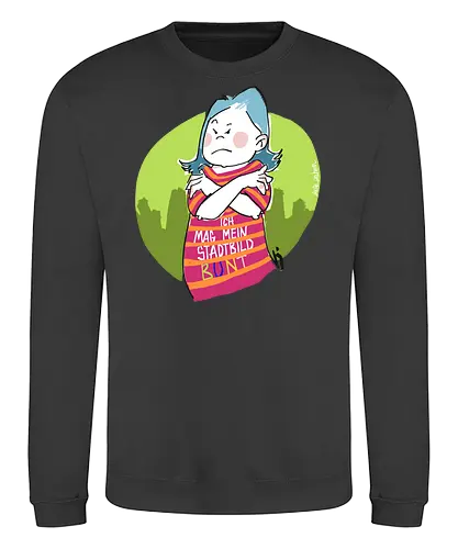 Ich mag mein Stadtbild bunt! - Ringelpullisprüche, Ringeldinger, streifenweise, Spruch, Weisheit, Motivation, Ringelpulli, SprücheShirt, Cartoon Illustration, Statement, Stadtbild, Handgezeichnet, Humor, Selbstironie, Streifenpulli, Spruchshirt, deutsch - Sweatshirt