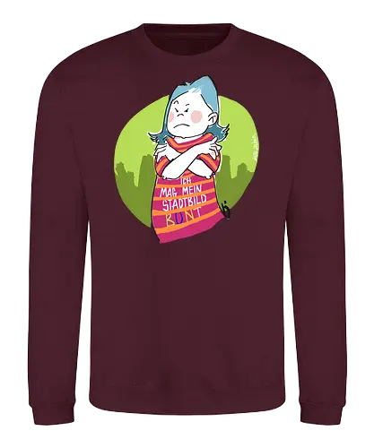 Ich mag mein Stadtbild bunt! - Ringelpullisprüche, Ringeldinger, streifenweise, Spruch, Weisheit, Motivation, Ringelpulli, SprücheShirt, Cartoon Illustration, Statement, Stadtbild, Handgezeichnet, Humor, Selbstironie, Streifenpulli, Spruchshirt, deutsch - Sweatshirt