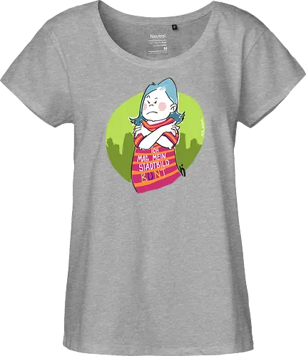 Ich mag mein Stadtbild bunt! - Ringelpullisprüche, Ringeldinger, streifenweise, Spruch, Weisheit, Motivation, Ringelpulli, SprücheShirt, Cartoon Illustration, Statement, Stadtbild, Handgezeichnet, Humor, Selbstironie, Streifenpulli, Spruchshirt, deutsch - Fairtrade Girl Shirt