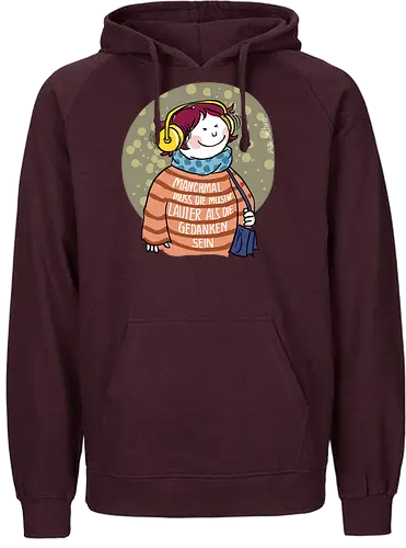 Manchmal muss die Musik lauter sein... - Ringelpullisprüche, Ringeldinger, streifenweise, Spruch, Weisheit, Motivation, Ringelpulli, SprücheShirt, Cartoon Illustration, Musik, Statement, Handgezeichnet, Humor, Selbstironie, Streifenpulli, deutsch, Spruchshirt - Fairtrade Hoodie