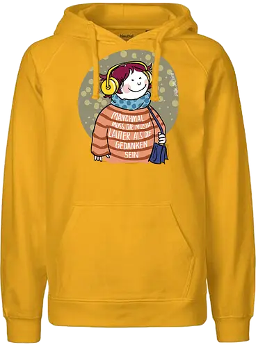 Manchmal muss die Musik lauter sein... - Ringelpullisprüche, Ringeldinger, streifenweise, Spruch, Weisheit, Motivation, Ringelpulli, SprücheShirt, Cartoon Illustration, Musik, Statement, Handgezeichnet, Humor, Selbstironie, Streifenpulli, deutsch, Spruchshirt - Fairtrade Hoodie