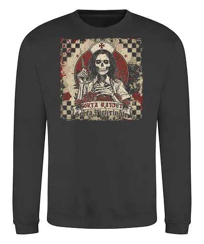 Ratchet Nightingale Skeleton Nurse Halloween - ratchet nurse, nightingale skeleton, halloween nurse, spooky nurse, creepy skeleton, funny nurse costume, gothic nurse, dark humor halloween, spooky season, skeleton nurse outfit, horror nurse, halloween aesthetic, nurse halloween party, edgy nurse design, creepy cute - Sweatshirt