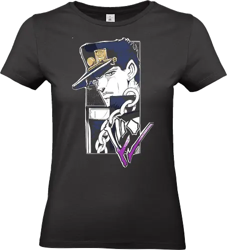 Jotaro Kujo: Star Platinum's Power - Jotaro Kujo, JoJo's Bizarre Adventure, JJBA, Stardust Crusaders, anime, manga, fan art, t-shirt design, art print, Star Platinum, Ora Ora, cool anime art, geek art, stylized, iconic. - Standard T-Shirt (Frauen)