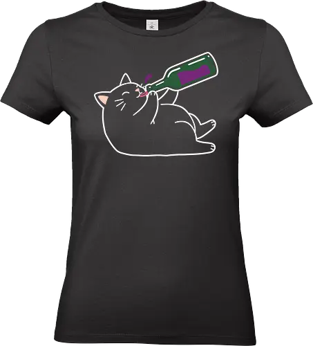 Tipsy Kitty (Wine Drinking Cat) - Wine cat, drunk cat, funny cat, wine lover, tipsy kitty, humorous, minimalist, cartoon cat, t-shirt design, art print, quirky humor, cat lover gift, party cat, animal humor. - Standard T-Shirt (Frauen)