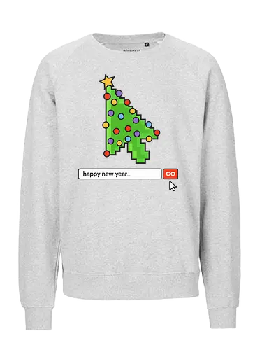  Searching for a Happy New Year - Happy New Year, Christmas cursor, pixel art, retro gaming, Christmas tree, holiday tech, nerdy holiday, 8-bit, gamer gift, t-shirt design, art print, minimalist, unique Christmas, web developer, nostalgic. - Fairtrade Sweatshirt