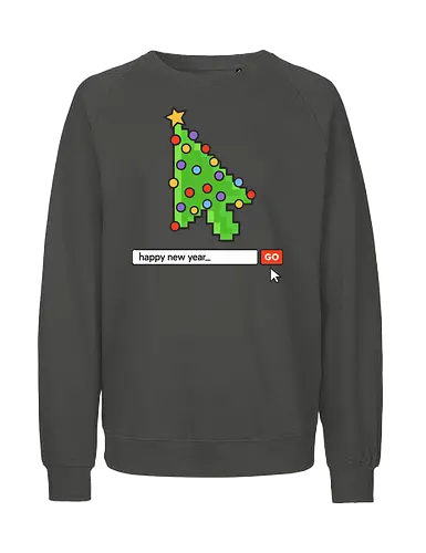  Searching for a Happy New Year - Happy New Year, Christmas cursor, pixel art, retro gaming, Christmas tree, holiday tech, nerdy holiday, 8-bit, gamer gift, t-shirt design, art print, minimalist, unique Christmas, web developer, nostalgic. - Fairtrade Sweatshirt