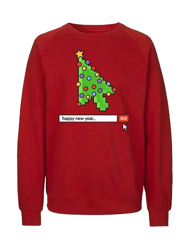  Searching for a Happy New Year - Happy New Year, Christmas cursor, pixel art, retro gaming, Christmas tree, holiday tech, nerdy holiday, 8-bit, gamer gift, t-shirt design, art print, minimalist, unique Christmas, web developer, nostalgic. - Fairtrade Sweatshirt