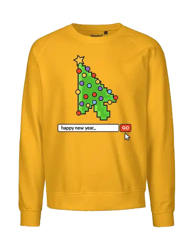  Searching for a Happy New Year - Happy New Year, Christmas cursor, pixel art, retro gaming, Christmas tree, holiday tech, nerdy holiday, 8-bit, gamer gift, t-shirt design, art print, minimalist, unique Christmas, web developer, nostalgic. - Fairtrade Sweatshirt