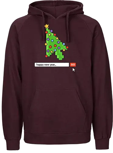  Searching for a Happy New Year - Happy New Year, Christmas cursor, pixel art, retro gaming, Christmas tree, holiday tech, nerdy holiday, 8-bit, gamer gift, t-shirt design, art print, minimalist, unique Christmas, web developer, nostalgic. - Fairtrade Hoodie