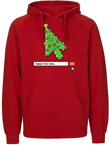  Searching for a Happy New Year - Happy New Year, Christmas cursor, pixel art, retro gaming, Christmas tree, holiday tech, nerdy holiday, 8-bit, gamer gift, t-shirt design, art print, minimalist, unique Christmas, web developer, nostalgic. - Fairtrade Hoodie