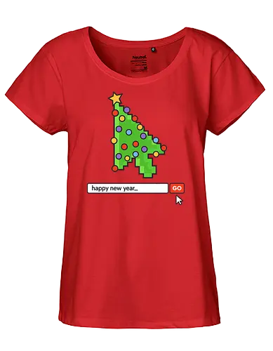  Searching for a Happy New Year - Happy New Year, Christmas cursor, pixel art, retro gaming, Christmas tree, holiday tech, nerdy holiday, 8-bit, gamer gift, t-shirt design, art print, minimalist, unique Christmas, web developer, nostalgic. - Fairtrade Girl Shirt