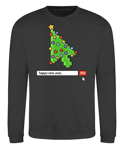  Searching for a Happy New Year - Happy New Year, Christmas cursor, pixel art, retro gaming, Christmas tree, holiday tech, nerdy holiday, 8-bit, gamer gift, t-shirt design, art print, minimalist, unique Christmas, web developer, nostalgic. - Sweatshirt