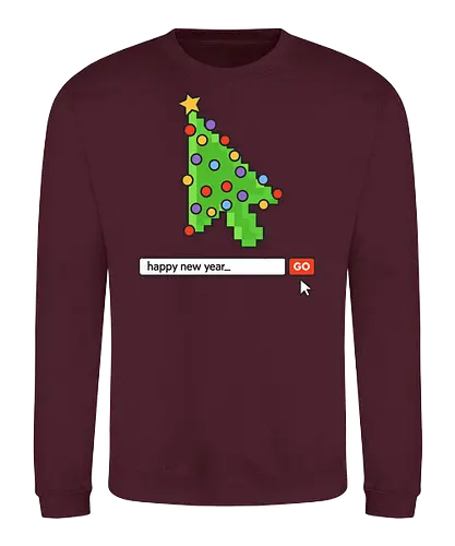  Searching for a Happy New Year - Happy New Year, Christmas cursor, pixel art, retro gaming, Christmas tree, holiday tech, nerdy holiday, 8-bit, gamer gift, t-shirt design, art print, minimalist, unique Christmas, web developer, nostalgic. - Sweatshirt