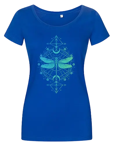 Green Dragonfly - green, dragonfly, insect, moon, mystic, mystical, occult, star, lm2kone, moon phases, aethestic, illustration - Damen T-Shirt