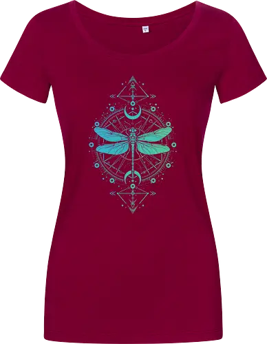 Green Dragonfly - green, dragonfly, insect, moon, mystic, mystical, occult, star, lm2kone, moon phases, aethestic, illustration - Damen T-Shirt