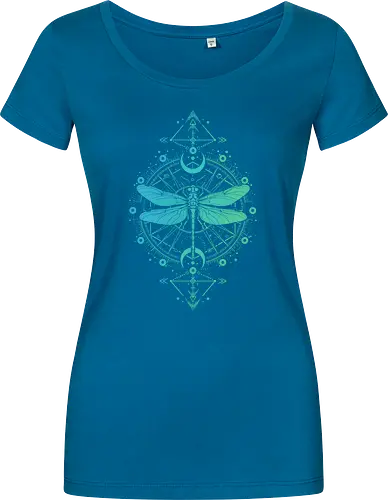 Green Dragonfly - green, dragonfly, insect, moon, mystic, mystical, occult, star, lm2kone, moon phases, aethestic, illustration - Damen T-Shirt