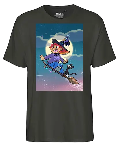 Hexe auf Besen - Hexe, Witch, Halloween, Comic - Fairtrade T-Shirt