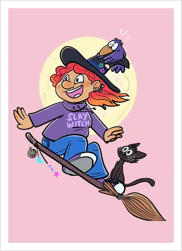 Hexe auf Besen (ohne Background)