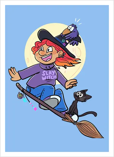 Hexe auf Besen (ohne Background)