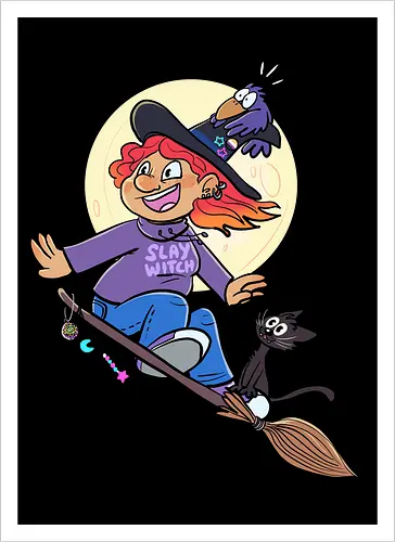 Hexe auf Besen (ohne Background) - Hexe, witch, Halloween - Kunstdruck