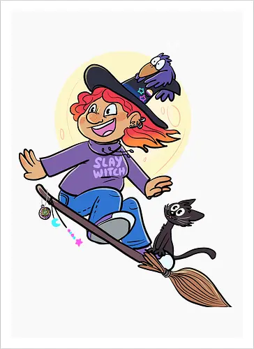 Hexe auf Besen (ohne Background)