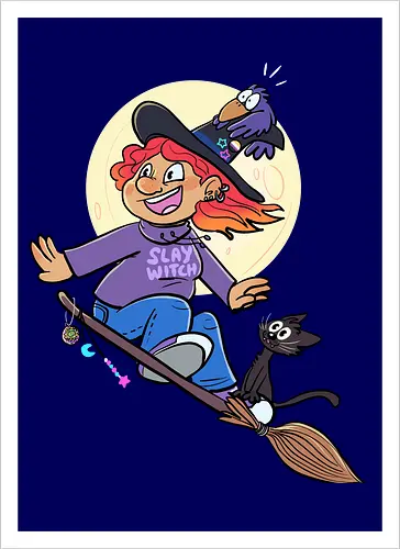 Hexe auf Besen (ohne Background)