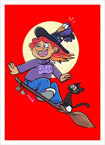 Hexe auf Besen (ohne Background)