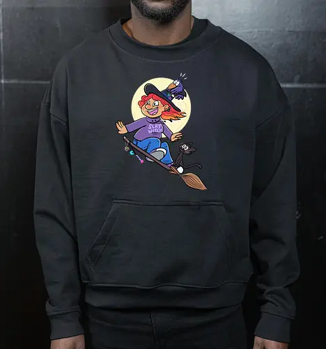 Hexe auf Besen (ohne Background) - Hexe, witch, Halloween - Cropped Sweatshirt