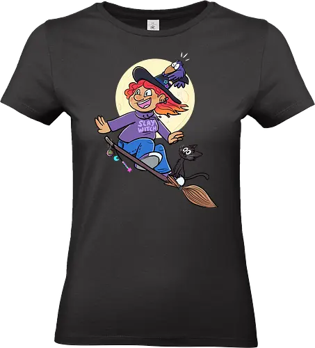 Hexe auf Besen (ohne Background) - Hexe, witch, Halloween - Standard T-Shirt (Frauen)