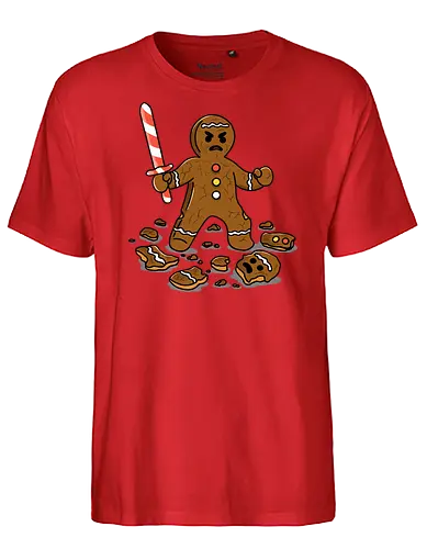 The Final Crumb  - the final crumb, gingerbread man, gingerbread, gingerbread cookie, cookie battle, vintage Christmas, retro Christmas, Christmas humor, funny Christmas, winter season - Fairtrade T-Shirt