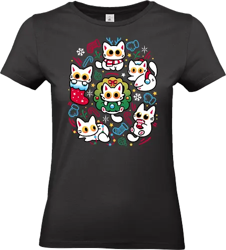 Cats Gone Christmas - white cats, cat lover, christmas, colorful, cozy, cute animals, festive, funny, holiday, kawaii, kittens, kitties, merry xmas, silly, winter season - Standard T-Shirt (Frauen)