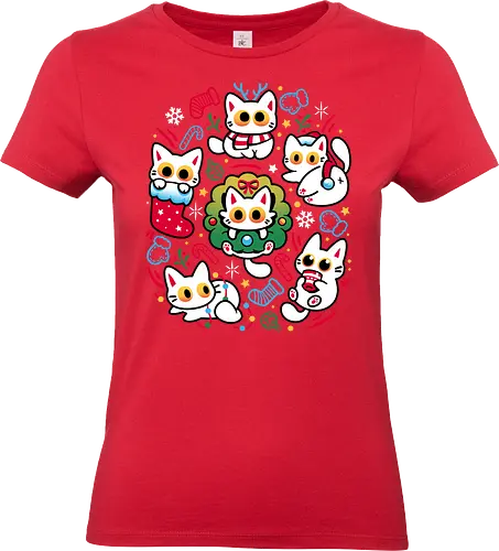 Cats Gone Christmas - white cats, cat lover, christmas, colorful, cozy, cute animals, festive, funny, holiday, kawaii, kittens, kitties, merry xmas, silly, winter season - Standard T-Shirt (Frauen)
