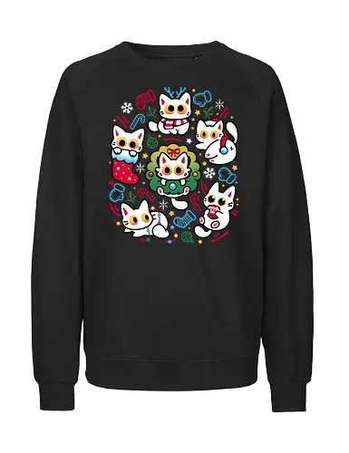 Cats Gone Christmas - white cats, cat lover, christmas, colorful, cozy, cute animals, festive, funny, holiday, kawaii, kittens, kitties, merry xmas, silly, winter season - Fairtrade Sweatshirt