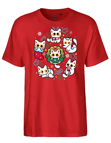 Cats Gone Christmas - white cats, cat lover, christmas, colorful, cozy, cute animals, festive, funny, holiday, kawaii, kittens, kitties, merry xmas, silly, winter season - Fairtrade T-Shirt