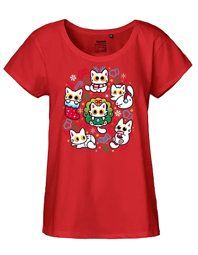 Cats Gone Christmas - white cats, cat lover, christmas, colorful, cozy, cute animals, festive, funny, holiday, kawaii, kittens, kitties, merry xmas, silly, winter season - Fairtrade Girl Shirt