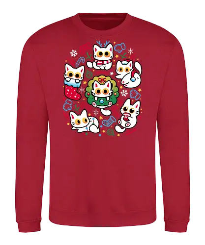 Cats Gone Christmas - white cats, cat lover, christmas, colorful, cozy, cute animals, festive, funny, holiday, kawaii, kittens, kitties, merry xmas, silly, winter season - Sweatshirt