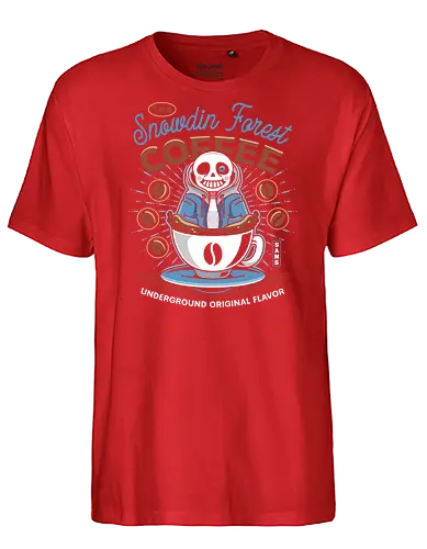 Snowdin Forest Coffee Emblem - Tale, deltarune, muffet, sans, spider cider, indie game, video game, gaming, rpg, flowey, mettaton, gamer, papyrus, toriel, asgore, coffee - Fairtrade T-Shirt
