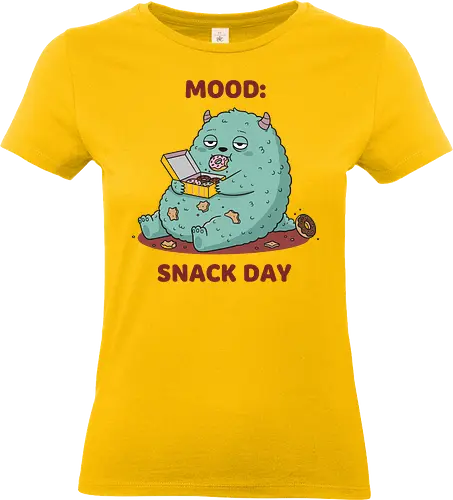 Mood: Snack Day Monster - Mood Snack Day, funny monster, cute monster, donuts, comfort food, foodie humor, lazy day, cartoon monster, t-shirt design, art print, sarcastic, quirky humor, pastry lover, cheat day. - Standard T-Shirt (Frauen)