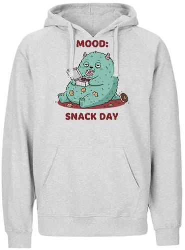 Mood: Snack Day Monster - Mood Snack Day, funny monster, cute monster, donuts, comfort food, foodie humor, lazy day, cartoon monster, t-shirt design, art print, sarcastic, quirky humor, pastry lover, cheat day. - Fairtrade Hoodie